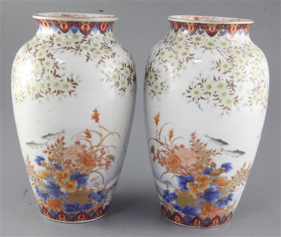 A pair of Japanese Imari ovoid vases, by Fukagawa, Meiji period, height 24.5cm